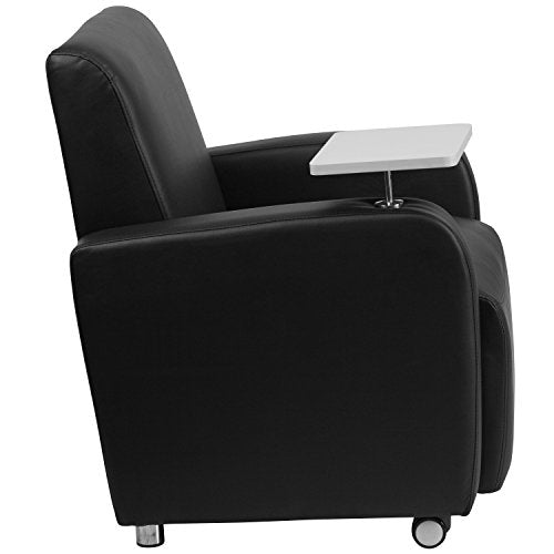 Flash Furniture Black Leather Guest Chair with Tablet Arm, Front Wheel Casters and Cup Holder