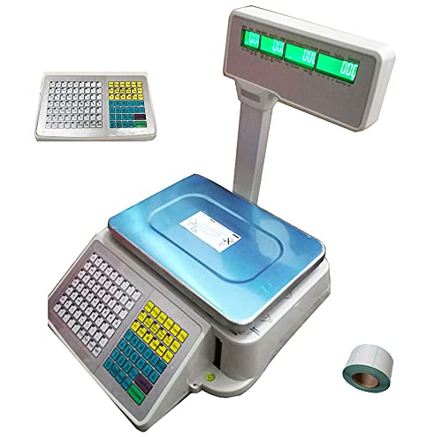 INTBUYING Digital Price Label Printing Scale, with 1roll 400sheets Thermal Label, Four-Window with Vertical Pole, Double-Sided LCD Display (33LB 15KG Capacity )