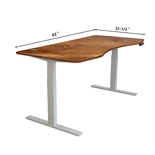 Caesar Hardware A-63C Ergonomic 63-in 3 Memory Buttons LED Electric Automatic Height Adjustable Sit to Stand Curved Work Office Desk with White Legs, Dark Walnut
