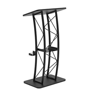 FixtureDisplays Curved Podium Truss Metal/Wood Pulpit Lectern with Cup Holder 11568-H