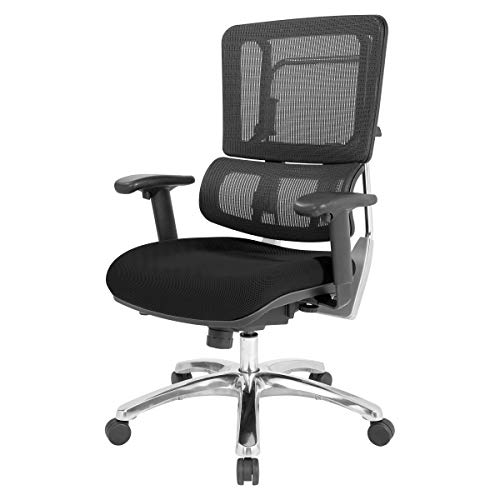 Office Star Pro X996 Manager's Office Chair with Lumbar Support, Black Mesh Back, Aluminum Base
