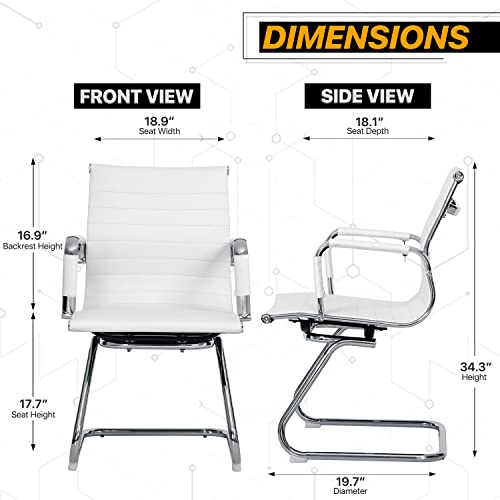 MoNiBloom PU Leather Office Guest Chair, Mid Back, Sled Base, Armrest, White, 2 Piece
