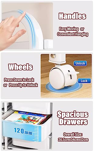 WAHHWF White Rolling Toy Storage Cart with 10 Drawers - Nursery/Home/Child's Room Organizer