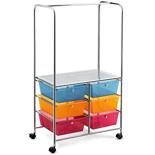 Moving Cart Drawer Rolling Storage Cart Hanging Bar Office School Organizer (Color : HW65858CL) (Hw65858color)