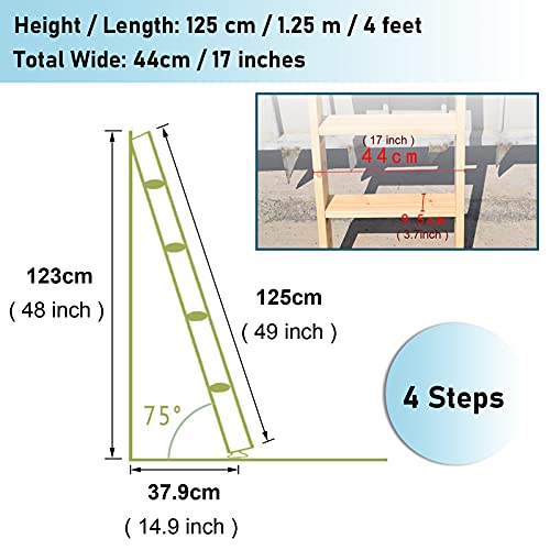 LXLA Solid Wood Bunk Ladder with Anti-Slip Rubber Feet, 1.25m/1.5m, Children's Loft Bed Accessory, Load 90kg/198lbs