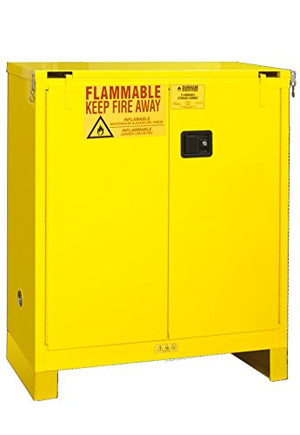 Durham 1030SL-50 Flammable Safety Cabinet with 2 Self Closing Door and Legs, 43" x 18" x 51-3/8", 30 gal Capacity, Yellow