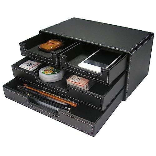 JSSFD 5 Pcs Office Stationery Desk Organizer Set File Rack Desktop Storage Organizer Wood Napkin Holder Memo Box
