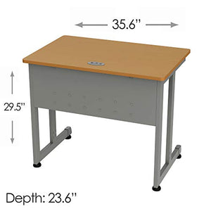 Linea Italia, Training or Seminar Small Easy to Assemble Metal Computer Desk with Wood Top | Laptop Table for Home or Office, 36" x 24", Maple