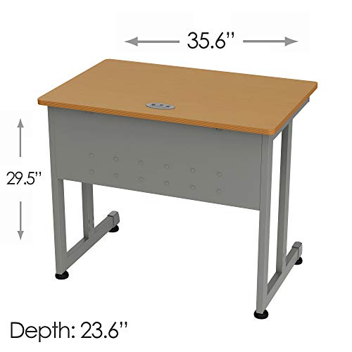 Linea Italia, Training or Seminar Small Easy to Assemble Metal Computer Desk with Wood Top | Laptop Table for Home or Office, 36" x 24", Maple