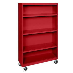 Sandusky Lee BM30361852-01 Red Steel Mobile Bookcase, 3 Adjustable Shelves, 200 lb. Per Shelf Capacity, 58" Height x 36" Width x 18" Depth