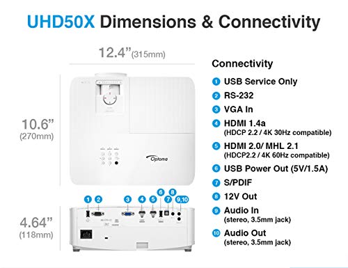 Optoma UHD50X True 4K UHD Projector for Movies & Gaming | 240Hz Refresh Rate | Lowest Input Lag | HDR10 & HLG Compatibility