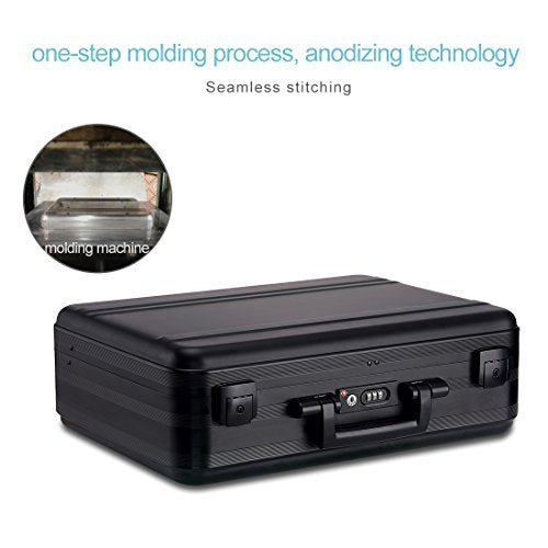 Aluminum Briefcase Large laptop case attache cases, TSA Customs Lock Custom space sponge shockproof Instrument, metal briefcase (black, 18.1X13.8X6.1 inch)