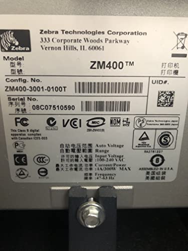Zebra ZM400-3001-0100T Direct Thermal/Thermal Transfer Desktop Label Printer, 300 DPI, 4.09" Print Width, 8"/sec Print Speed, With Ethernet Connection