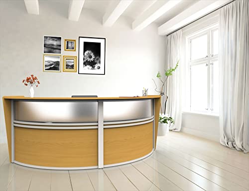 Linea Italia Curved Office Reception Desk Counter, 2 Panel, 124" x 49", Maple