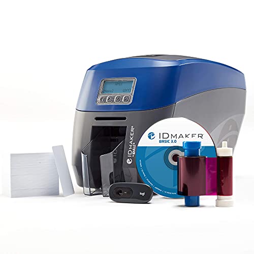 ID Maker Apex 2 Sided Card Printer Machine & Supply Kit for Badge Printing - Print Professional Quality Identification Badges - IDMaker Software, Premium Camera, 300-Print Color Ribbon, 100 PVC Cards