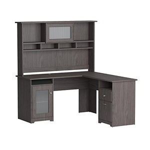 Bush Furniture Cabot L Shaped Desk with Hutch in Heather Gray
