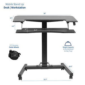 VIVO Black Pneumatic Mobile 36" Height Adjustable Two Platform Standing Desk - DESK-V111GT