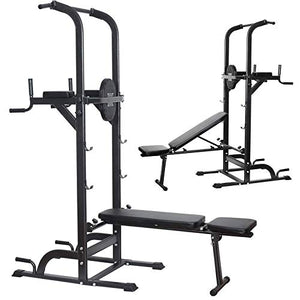 Tengma Pull Up Dip Station, Power Tower, Multifunctional Workout Dip Stand with Sit up Bench, Adjustable Pull Up Bar Station for Indoor Home Gym Fitness Dip Stand, Strength Training Workout Equipment