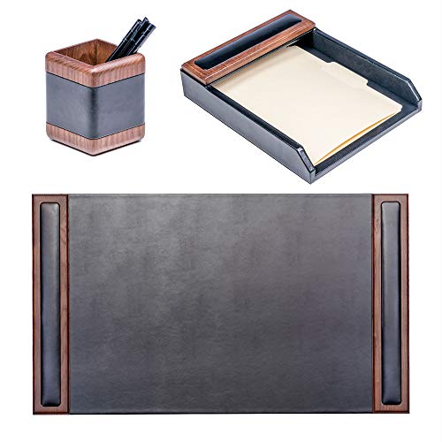 Dacasso Walnut and Leather Desk Set, 3-Piece