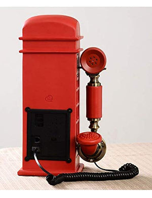 MaGiLL Mini Wall Telephone Corded Retro European Phone Booth Resin Landline Red