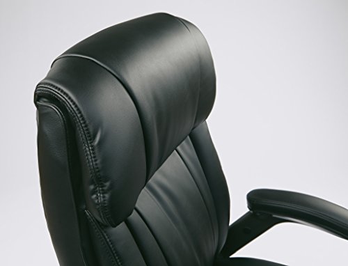 Office Star High Back Bonded Leather Executives Chair with Padded Flip Arms and Titanium Coated Accents, Black