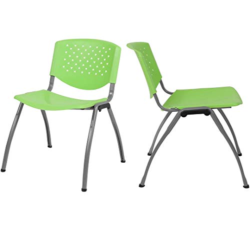 Contemporary Versatile Stacking Chairs Commercial Grade Material Ergonomically Contoured Perforated Back Design Durable Titanium Powder Coated Frame Office Home Furniture - Set of 10 Green #2173