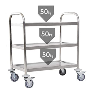 None Large Stainless Steel Utility Cart, 3 Tier Rolling Kitchen Service Cart with Locking Wheels
