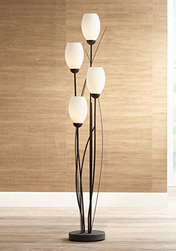 Modern Floor Lamp 4-Light Tree Ginger Black Tulip White Cased Glass Shades for Living Room Bedroom Uplight - Franklin Iron Works