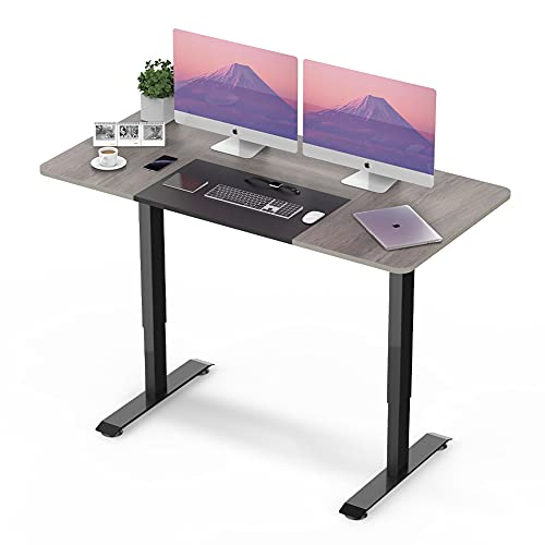 Electric Standing Desk, 4 Memory Contorller, Sit Stand Up Desk for Home Office, 55"x28" Adjustable Height Automatic Rising Sturdy Computer Workstations, Willow Wood Grain&Leather Table Top/Black Frame