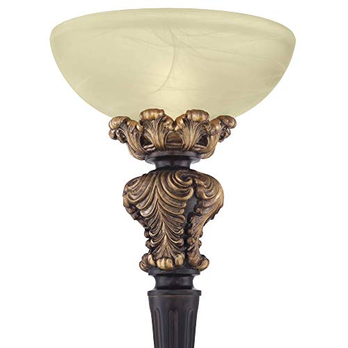 Barnes and Ivy Victorian Torchiere Floor Lamp 75" - Carved Wood Amber Glass Shade