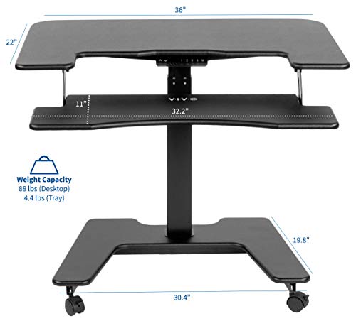 VIVO Black Electric Mobile Height Adjustable 36 inch Dual Platform Standing Desk with Wheels, Rolling Small Space Table, Sit Stand Workstation, DESK-V111VT