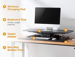 Bostitch Office Electric Sit Stand Desk Converter, Height Adjustable Workstation Riser Includes Wireless Charging Pad, Keyboard Shelf and Tablet Holder, Black (STND-3715BKX)