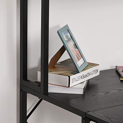 HOMCOM Home Office L-Shaped Computer Desk with Hutch and Storage Shelves, PC Table Study Writing Workstation with 2 Storage Compartments, Bookshelf, Black