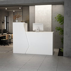 ECACAD Reception Desk with Lockable Drawer, Shelves, Keyboard Tray, Cabinet, White - 55.1”W x 43.3”D x 43.3”H