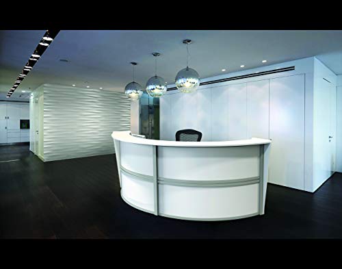 Linea Italia Curved Reception Desk, Double Unit, White Laminate, Modern Office Lobby, Perfect for Small Spaces, Receptionist, Secretary (ZUS290)