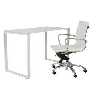 Euro Style Diego Pure White Glass Top Desk with White Powder Coated Steel Base