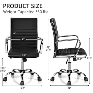 Giantex Ribbed Office Chair, High Back Executive Conference Chair, PU Leather, Swivel, Height Adjustable (Black)