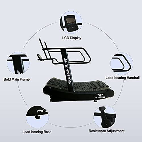 WOLFMATE Fitness Curved Treadmill, Air Runner, Self-Generated Commercial Curved Treadmill, Curved Non-Motorized Treadmill with Resistance Adjustment (MND-Y600B)
