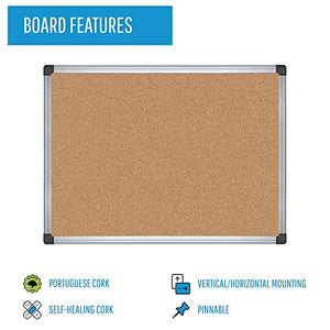 MasterVision Maya Series Self-Healing Cork Bulletin Board, Wall Mounting Push Pin Cork Board , 48" x 72", Aluminum Frame,Brown