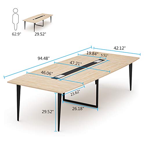 LITTLE TREE 8FT Boat Shaped Conference Room Table, Light Walnut