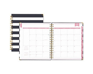 Day Designer for Blue Sky 2017-2018 Academic Year Weekly & Monthly Planner, Twin-Wire Bound, 8" x 10", Navy Stripe Hardcover