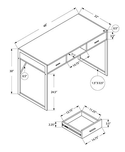 Monarch Specialties Contemporary Laptop Table with Drawers and Shelf Home & Office Computer Desk-Metal Legs, 48" L, Cappuccino
