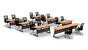 Team Tables Folding Training Seminar Classroom Tables Model 2567 Beech - Industrial Caster Z-Base, Connect, Modesty Panel, Shelf, Power + USB Outlet - 22pc Set with Seating