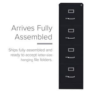 Hirsh Industries 4 Drawer Letter Size Commercial File - Black, Fully Assembled