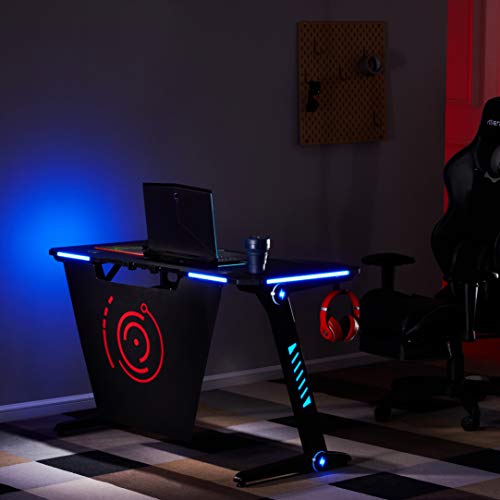 Gaming Desk LED Lights Z-Shaped Ergonomic Computer Desk Comfortable for PC Gamers Home Office Racing Table Workstation with RGB LED Lights, Headphone Hook (47.2" L x 27.6" W x 30.7" H)
