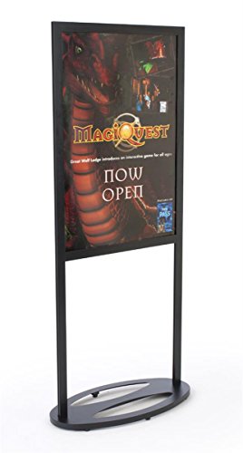 Black Finish Aluminum Poster Stand with Weighted Oval Base, 28-1/2 x 66 x 16-Inch, Free-Standing, Double-Sided with Non-Glare Lenses