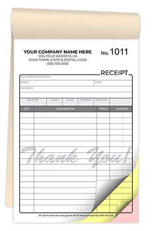 Custom Carbonless Receipt Form Books 5.5 x 8.5 Inches - NCR 3-Part Staple Bound Pads with Manila Cover Personalized with Company Name and Number Printed (3-Part [White/Yellow/Pink], 3000 Sets)