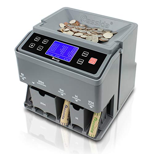 Cassida C300 Professional USD Coin Counter, Sorter and Wrapper/Roller | 35% Faster Wrapping Coins with Quickload Technology | 300 Coins/Minute | Printing-Compatible | Includes 5 Wrapper Sets