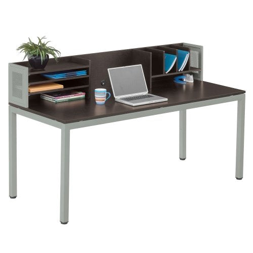 at Work 72"W Hutch Gray Laminate/Brushed Nickel Painted Metal Accents