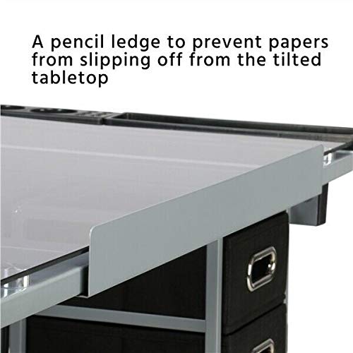 DXXWANG Adjustable Drafting Table Drawing Table Craft Art Desk Glass Desktop w/2 Drawers